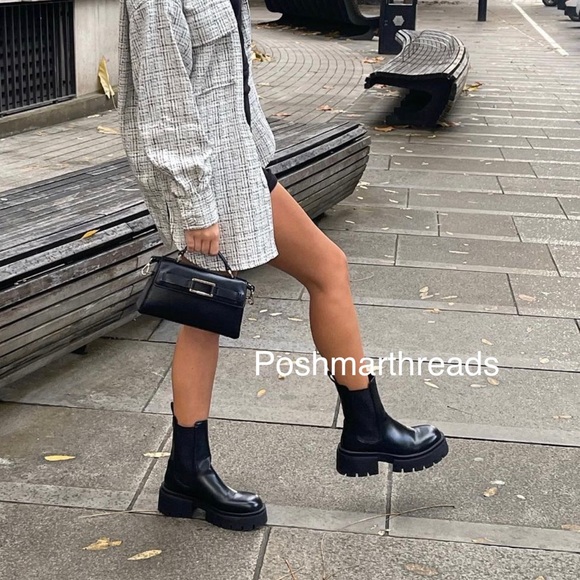 Zara vegan leather chunky lug sole boots - Picture 1 of 12